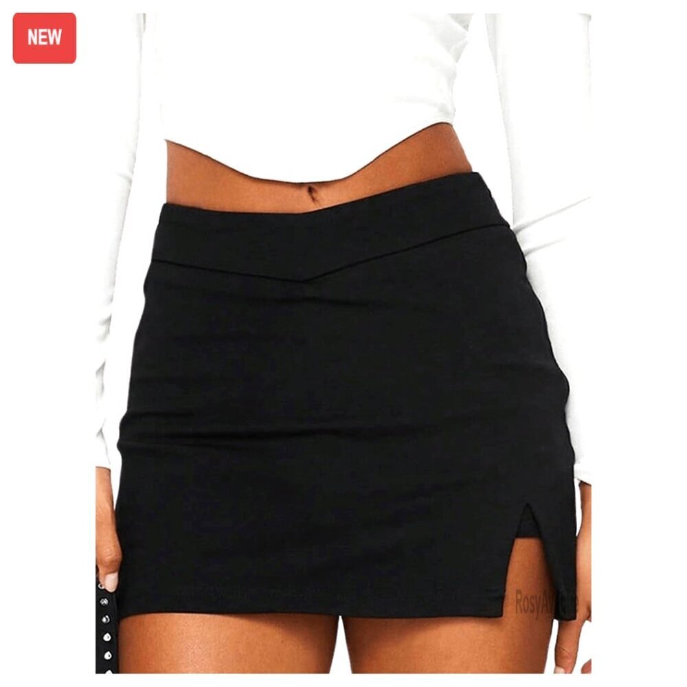 Stretchy Mini Skirt Skorts with Shorts Underneath, Zipper Side Split, Y2K Style